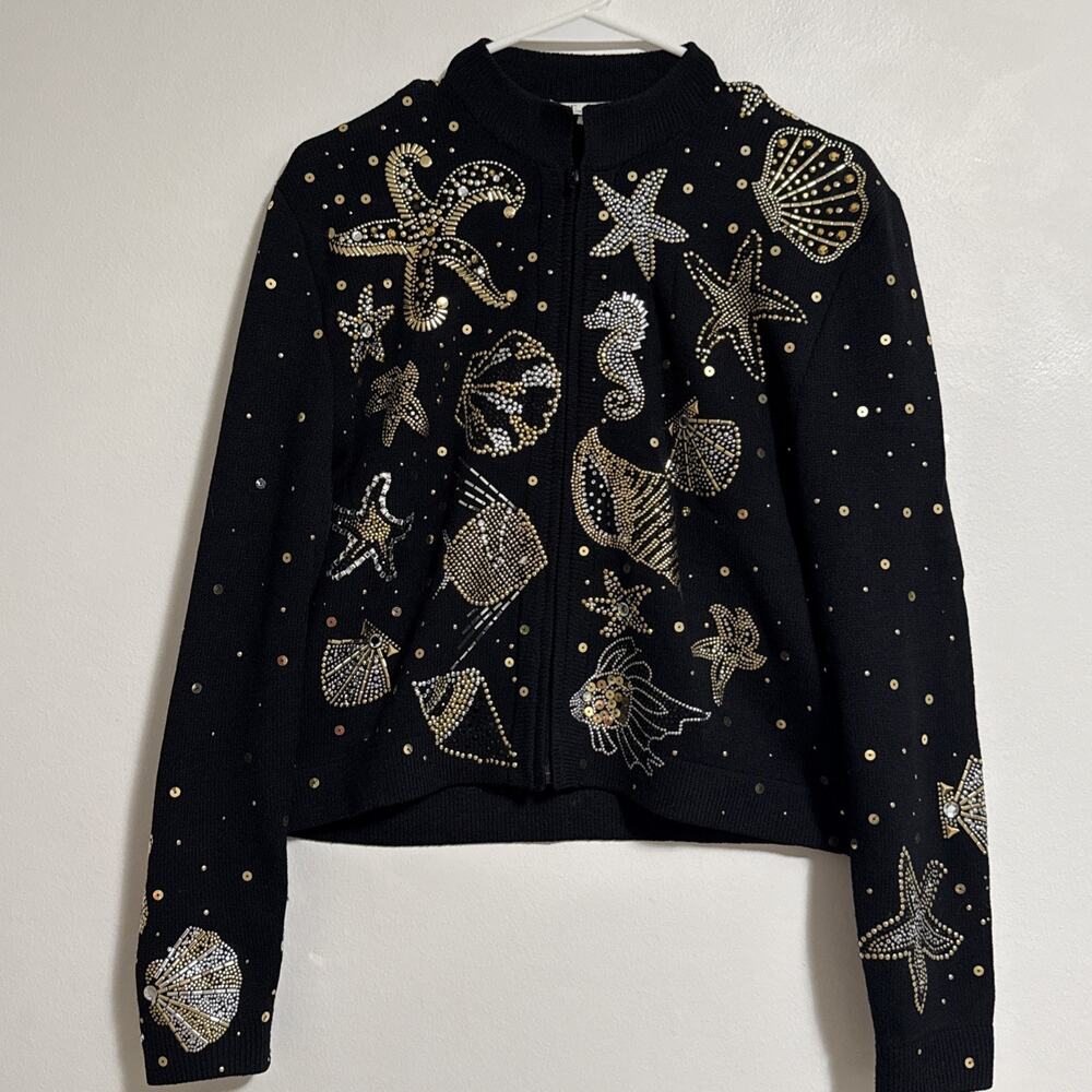 ST. JOHN Separates Santana Knit Sweater Size MED Full Zip Jacket Nautical
